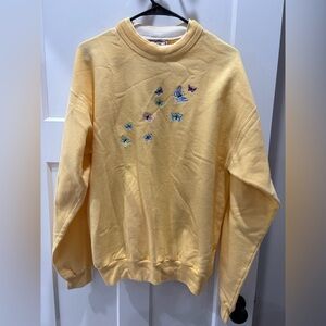 Butterfly Embroidered Yellow Sweatshirt